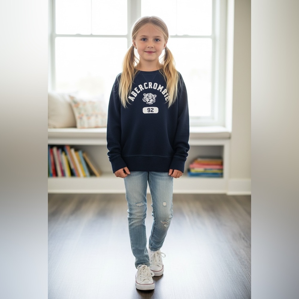 Abercrombie Kids Cropped Sweatshirt Navy Logo Crewneck Youth XL